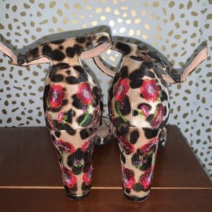 Velvet Cheetah Floral Embroidered Heels